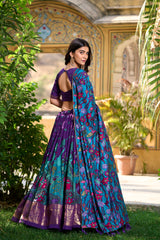 Purple Color Tussar Silk Kalamkari Lehenga Choli