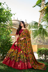 Red Color Tussar Silk Kalamkari Lehenga Choli