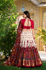 Of White Color Tussar Silk Kalamkari Lehenga Choli