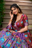 Lavender Color Kalamkari Dola Silk Lehenga Choli