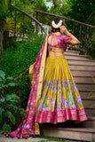 Mustard Color Kalamkari Dola Silk Lehenga Choli