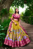 Mustard Color Kalamkari Dola Silk Lehenga Choli