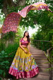 Mustard Color Kalamkari Dola Silk Lehenga Choli