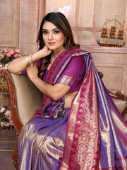 Purple Designer Pure Banarasi Tissue Silk Saree