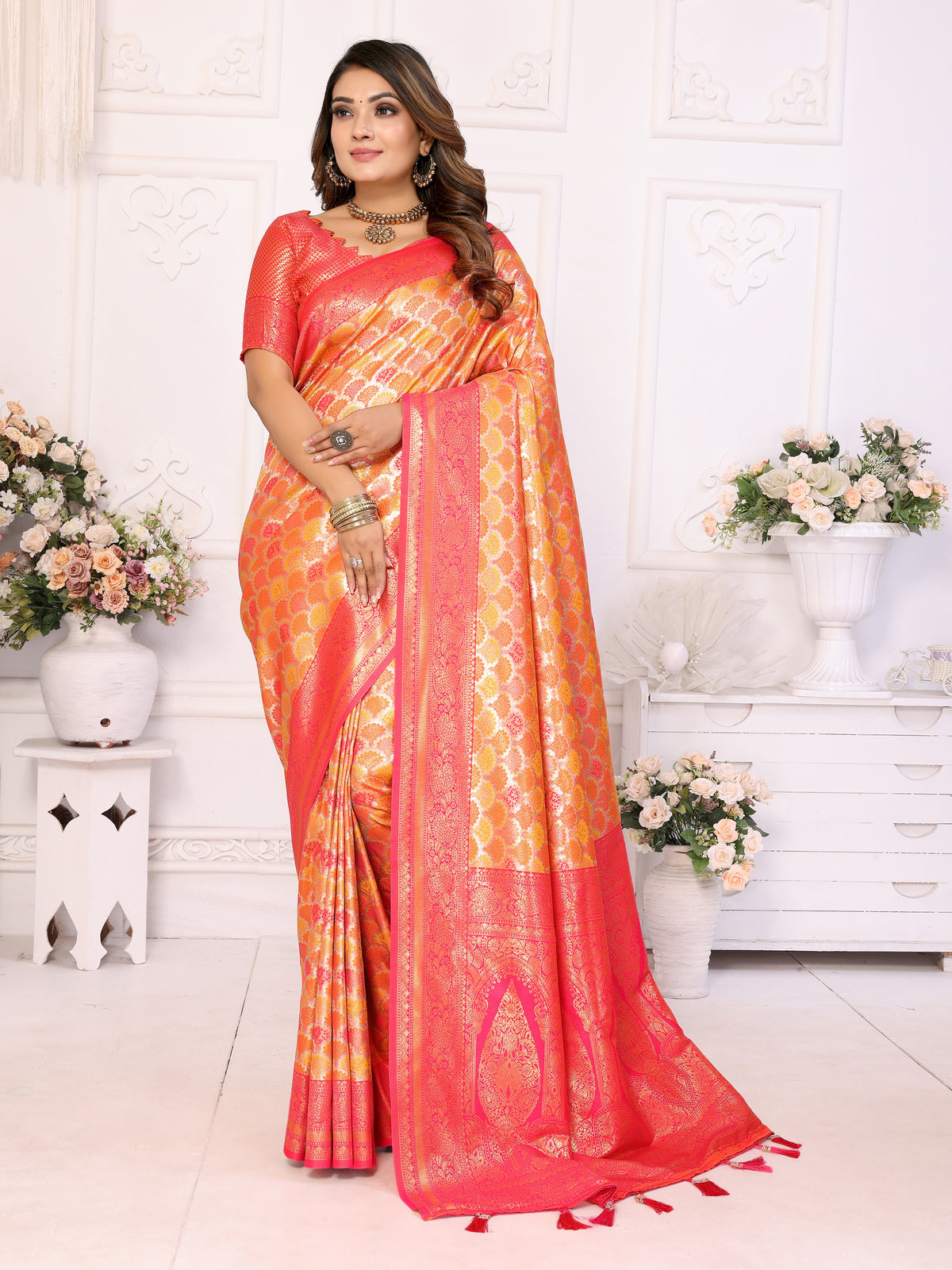 Orange Chaturi Banarasi Silk Saree