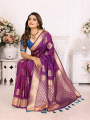 Purple Color Premium Lichi Soft Silk Saree with Woven Butta Design, Zari Borders & Rich Pallu – Elegant Wedding & Party Wear.