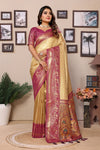 Cream Pure Banarasi Tissue Silk Saree with Paithani Woven Borders