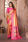 Orange Pure Banarasi Tissue Silk Saree with Paithani Pallu