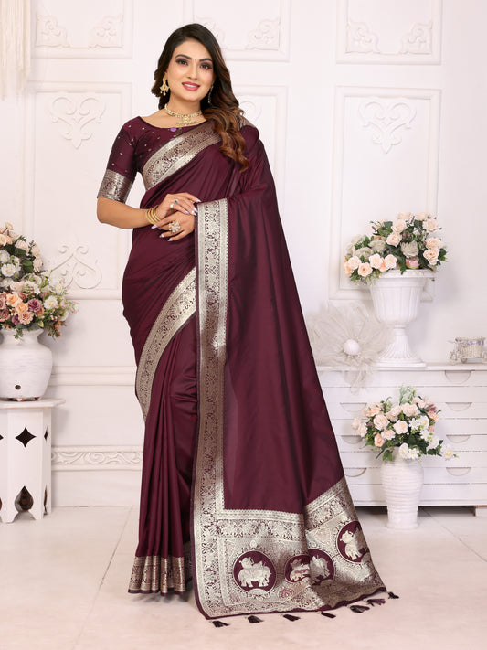 Maroon Banarasi Silk Saree