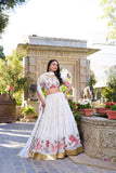 White Georgette Embroidered Lehenga for Women