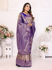 Purple Pure Banarasi Tissue Silk Saree