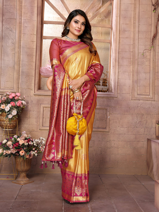 Yellow Heavy Pure Banarasi Tissue Silk Saree