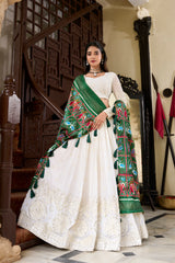 Of White Color Lucknowi Lehenga with Paper Mirror Work