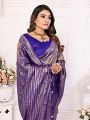 Purple Pure Banarasi Tissue Silk Saree