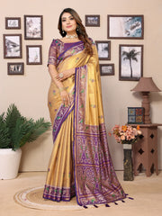 Pista Color Pure Banarasi Tissue Silk Saree with Patola Woven Borders