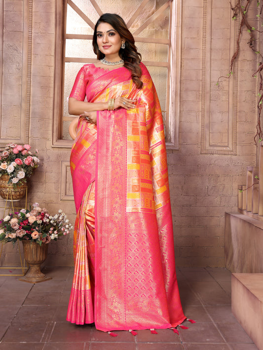 Orange Chaturi Weaving Banarasi Silk Saree