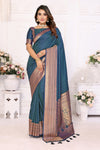 Firozi Soft Silk Saree with Matching Silk Blouse