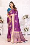 Purple Color Premium Lichi Soft Silk Saree with Woven Butta Design, Zari Borders & Rich Pallu – Elegant Wedding & Party Wear.