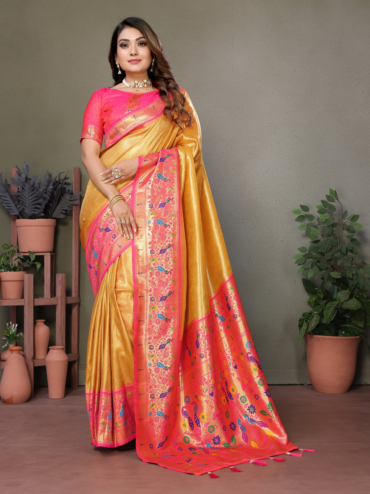 Mustard Pure Banarasi Silk Tissue Saree