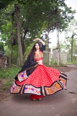 Red Color Navratri lehenga choli with Gamthi and Mirror Work