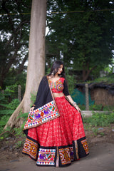 Red Color Navratri lehenga choli with Gamthi and Mirror Work