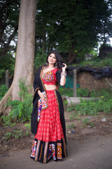 Red Color Navratri lehenga choli with Gamthi and Mirror Work