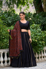 Black Color Printed Pure Cotton Lehenga Choli