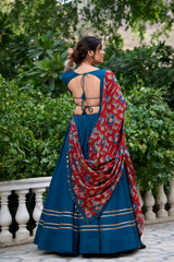 Firozi Color Printed Pure Cotton Lehenga Choli