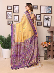 Cream Pure Banarasi Tissue Silk Saree with Patola Woven Borders