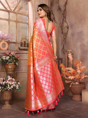 Orange Exclusive Summer Special Pure Lichi Silk Saree Collection | Premium Kochi Silk with Elegant Checks Weaving | Soft, Comfy & Easy to Drape | Wedding Wear Saree | Washable, Durable & Easy Maintenance.