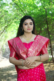 Pink Handmade Bandhej Kanjivaram Silk Saree
