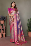 Purple Pure Banarasi Tissue Silk Saree with Leheriya Weave