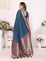 Firozi Soft Silk Saree with Matching Silk Blouse