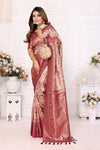 Maroon Banarasi Chaturi Silk Saree with Contrast Blouse.