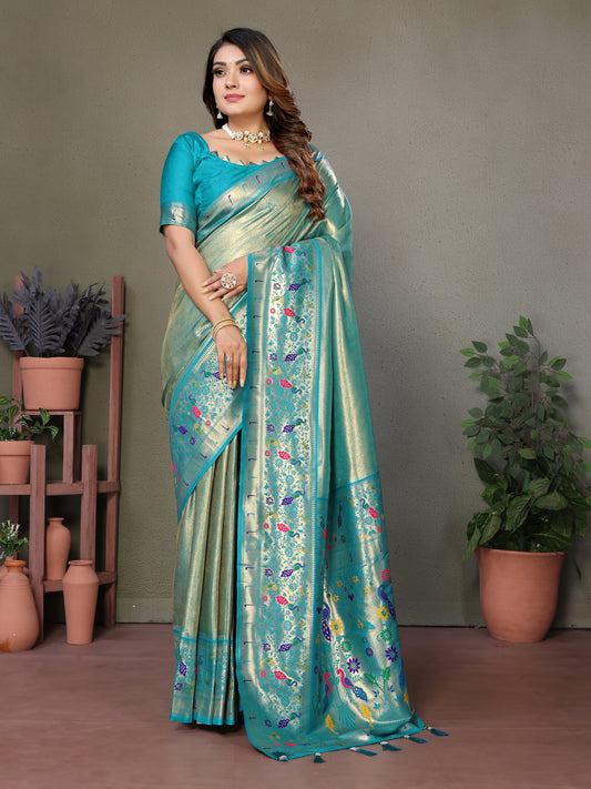 Sky Color Pure Banarasi Tissue Silk Saree