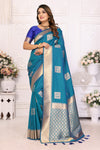 Sky Color Premium Lichi Soft Silk Saree with Woven Butta Design, Zari Borders & Rich Pallu – Elegant Wedding & Party Wear.