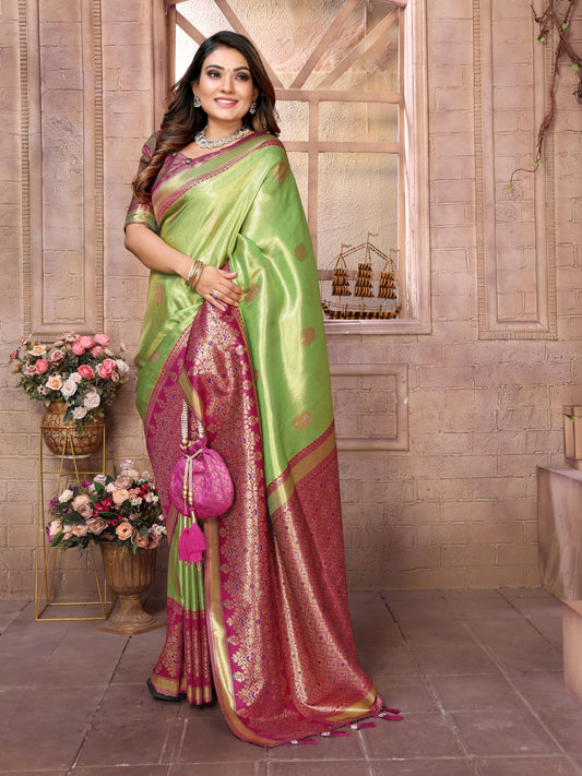 Green Banarasi Tissue Silk Saree