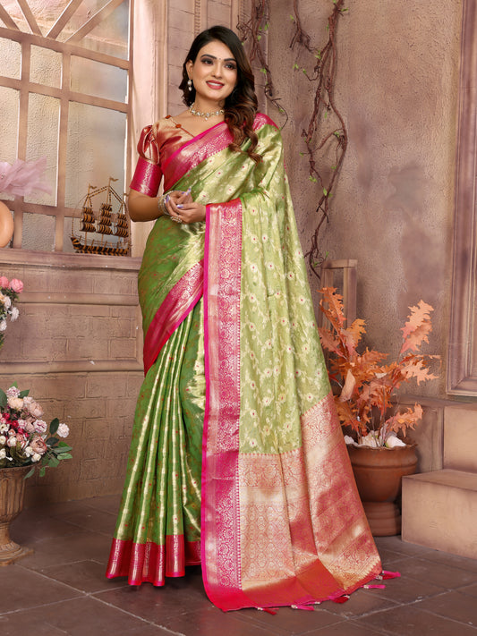 Green Handloom Tissue Silk Saree For Wedding