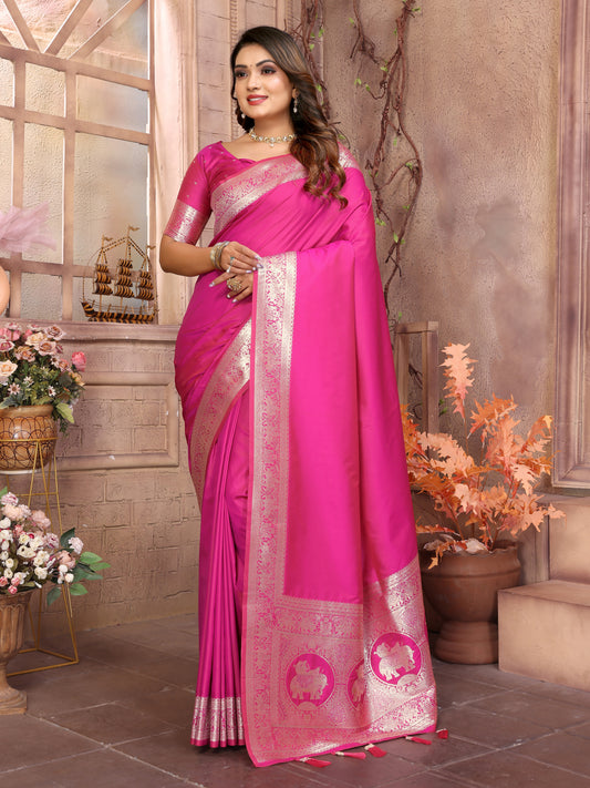 Pink Banarasi Silk Saree