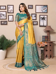 Yellow Color Pure Banarasi Tissue Silk Saree with Patola Woven Borders