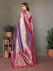 Purple Pure Banarasi Tissue Silk Saree with Leheriya Weave