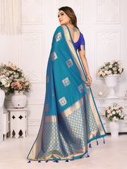 Sky Color Premium Lichi Soft Silk Saree with Woven Butta Design, Zari Borders & Rich Pallu – Elegant Wedding & Party Wear.