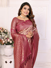 Maroon Banarasi Chaturi Silk Saree with Contrast Blouse.