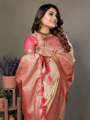 Peach Viscose Silky Saree for Weddings