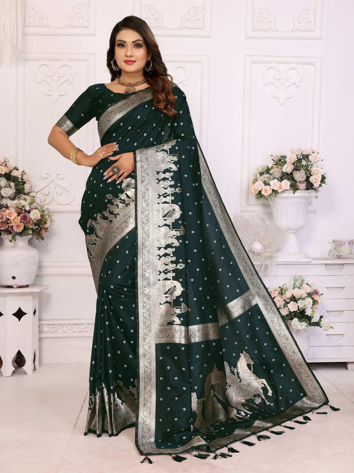 Black Exclusive Summer Special Pure Lichi Silk Saree Collection | Premium Quality Kochi Silk with Bandhej Weaving | Official Wear, Easy Maintenance & Durable | Soft, Comfy & Easy to Drape.