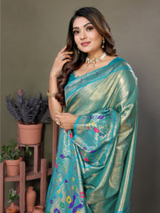 Sky Color Pure Banarasi Tissue Silk Saree