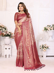 Maroon Banarasi Chaturi Silk Saree with Contrast Blouse.