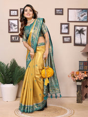 Yellow Color Pure Banarasi Tissue Silk Saree with Patola Woven Borders