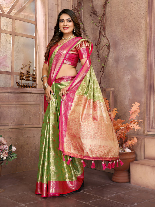 Green Handloom Tissue Silk Saree For Wedding