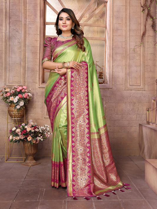 Green Banarasi Tissue Silk Saree